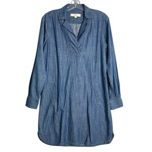 Loft Shirt Dress‎ Womens S Blue Chambray Long Sleeve Preppy Minimalist Causal